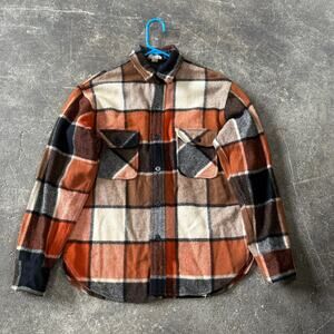 Vintage 60s Penneys Towncraft Shirt Mens M Brown Orange Plaid Flannel Wool